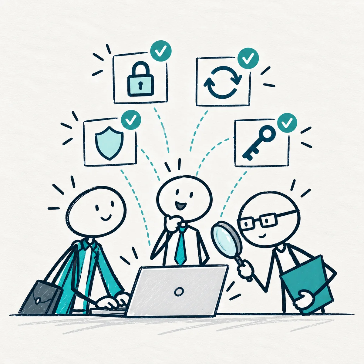 Verified device safeguards represented by encryption, patching, endpoint protection and identity icons.