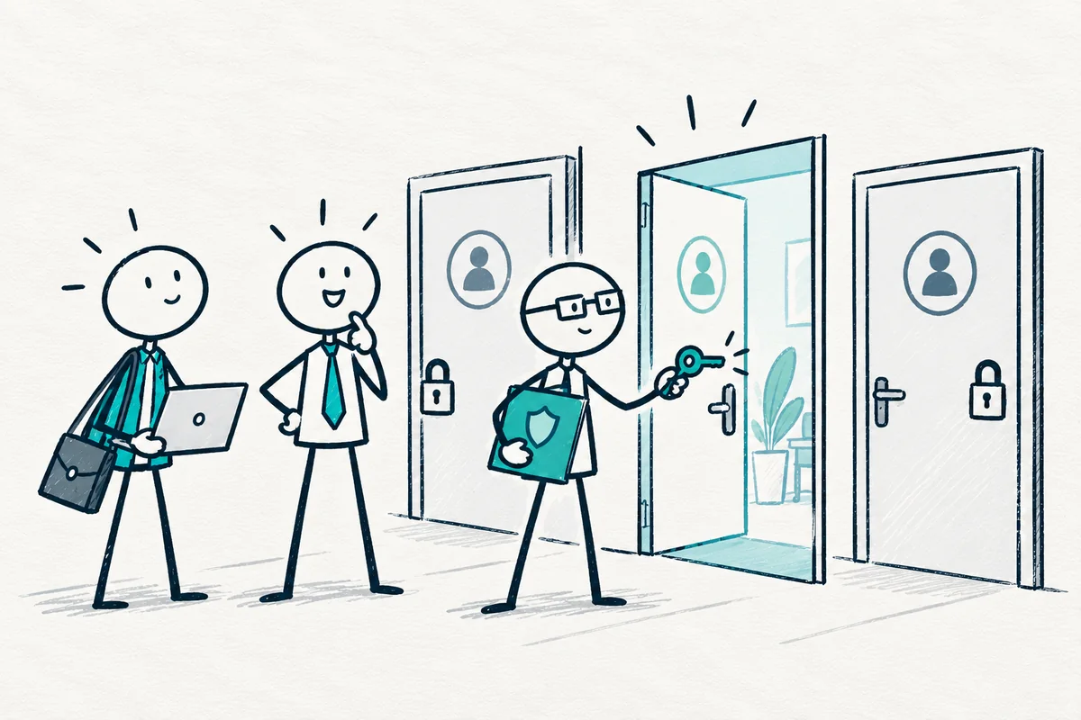 A company reviewer makes the final decision about scoped access.