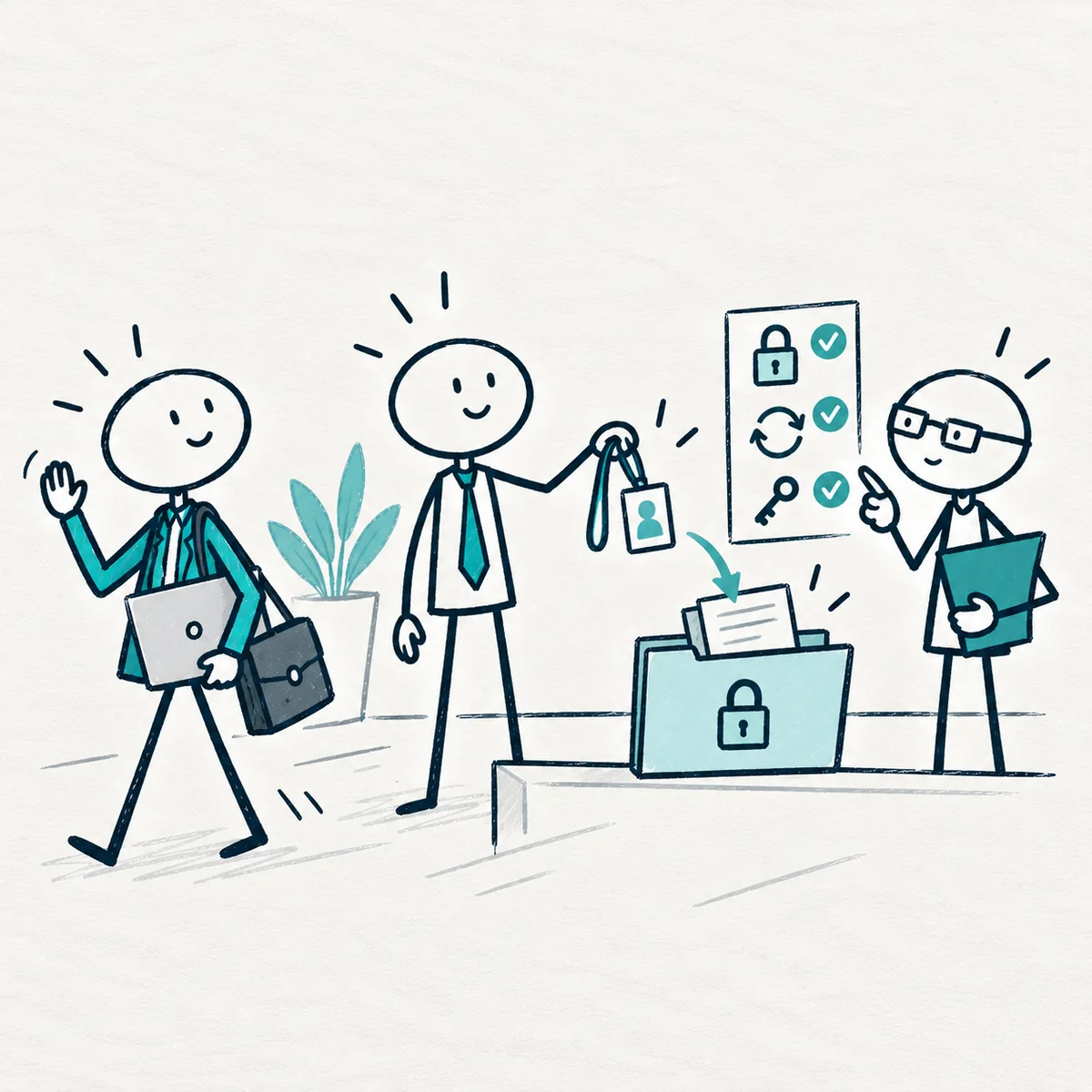 An expert and reviewer complete a client access closeout while the expert keeps their laptop.